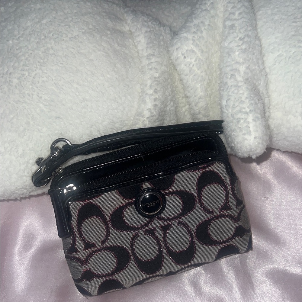 Coach Black and Gray Wristlet with Red Accents
